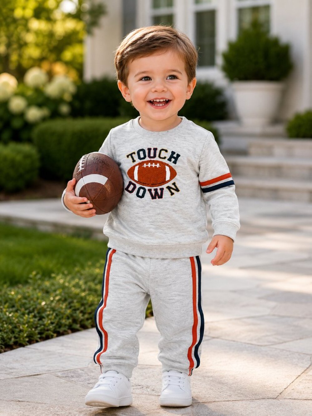NWT Little Me Boys 24 Months Touch Down Football 2 Pc Gray Sweatsuit Set
